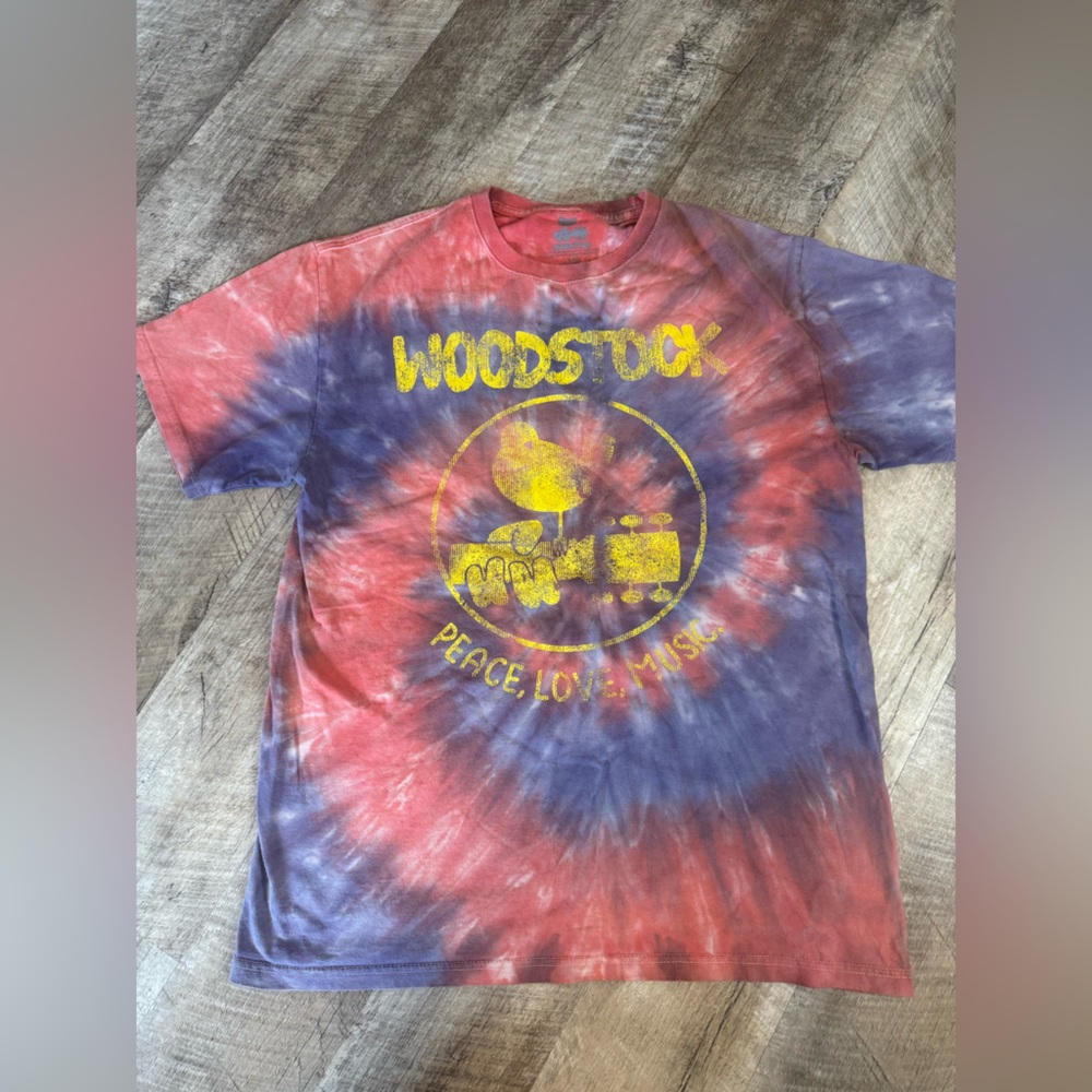 Woodstock tie-dye t- shirt, short sleeve size LARGE unisex cut